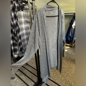 Soft gray cardigan.